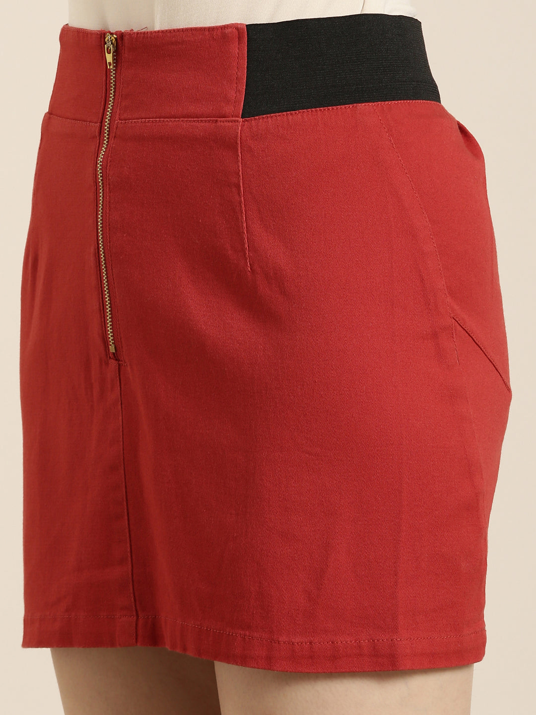 Women's Red Denim Mini A-Line Skirt