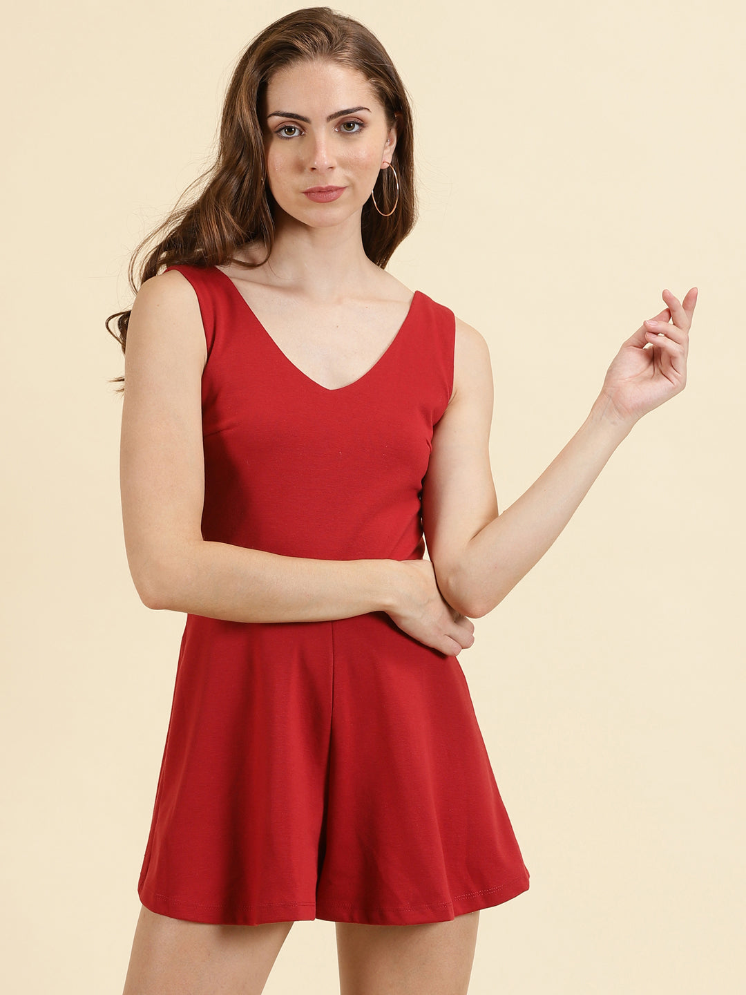 Women's Maroon Solid A-Line Dress