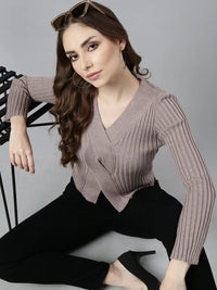 Women's Grey Solid Fitted Top