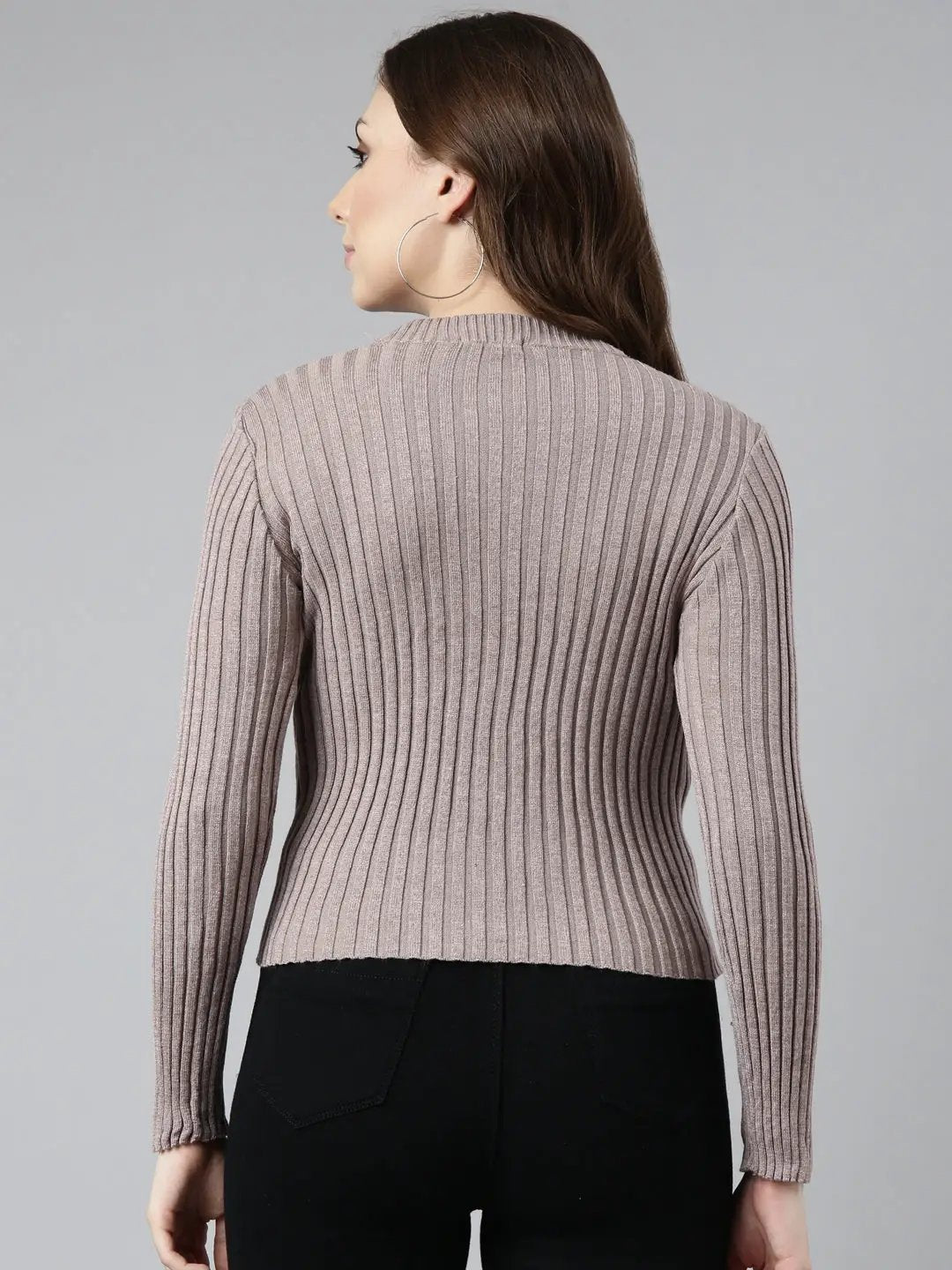 Women's Grey Solid Fitted Top