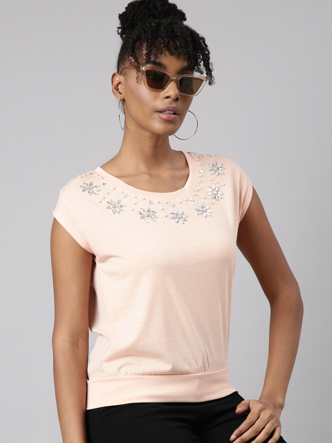 Women Peach Solid Top