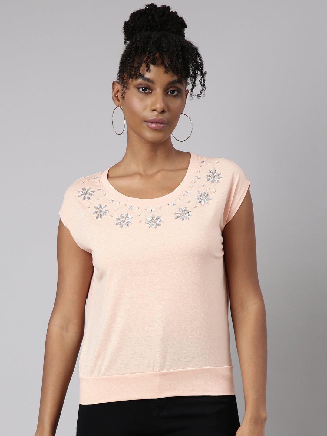 Women Peach Solid Top