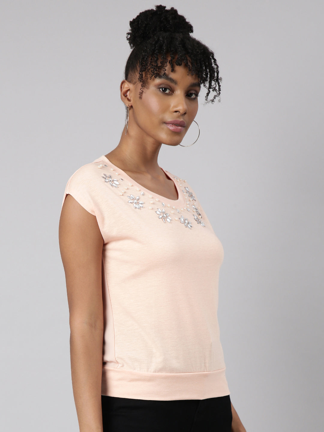 Women Peach Solid Top