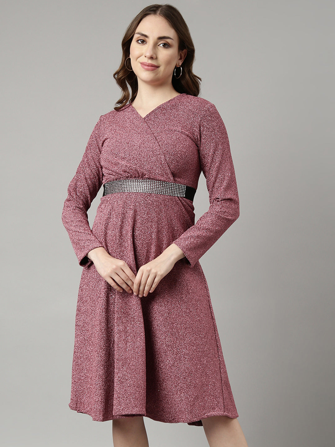 Women Pink Solid A-Line Dress