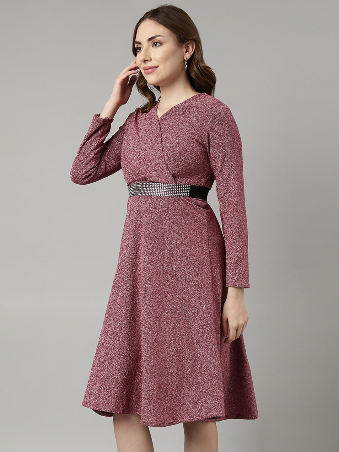 Women Pink Solid A-Line Dress