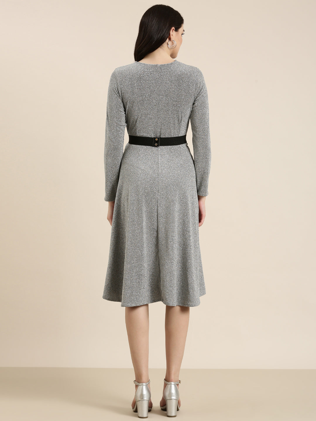 Women's Silver Embellished Wrap Dress