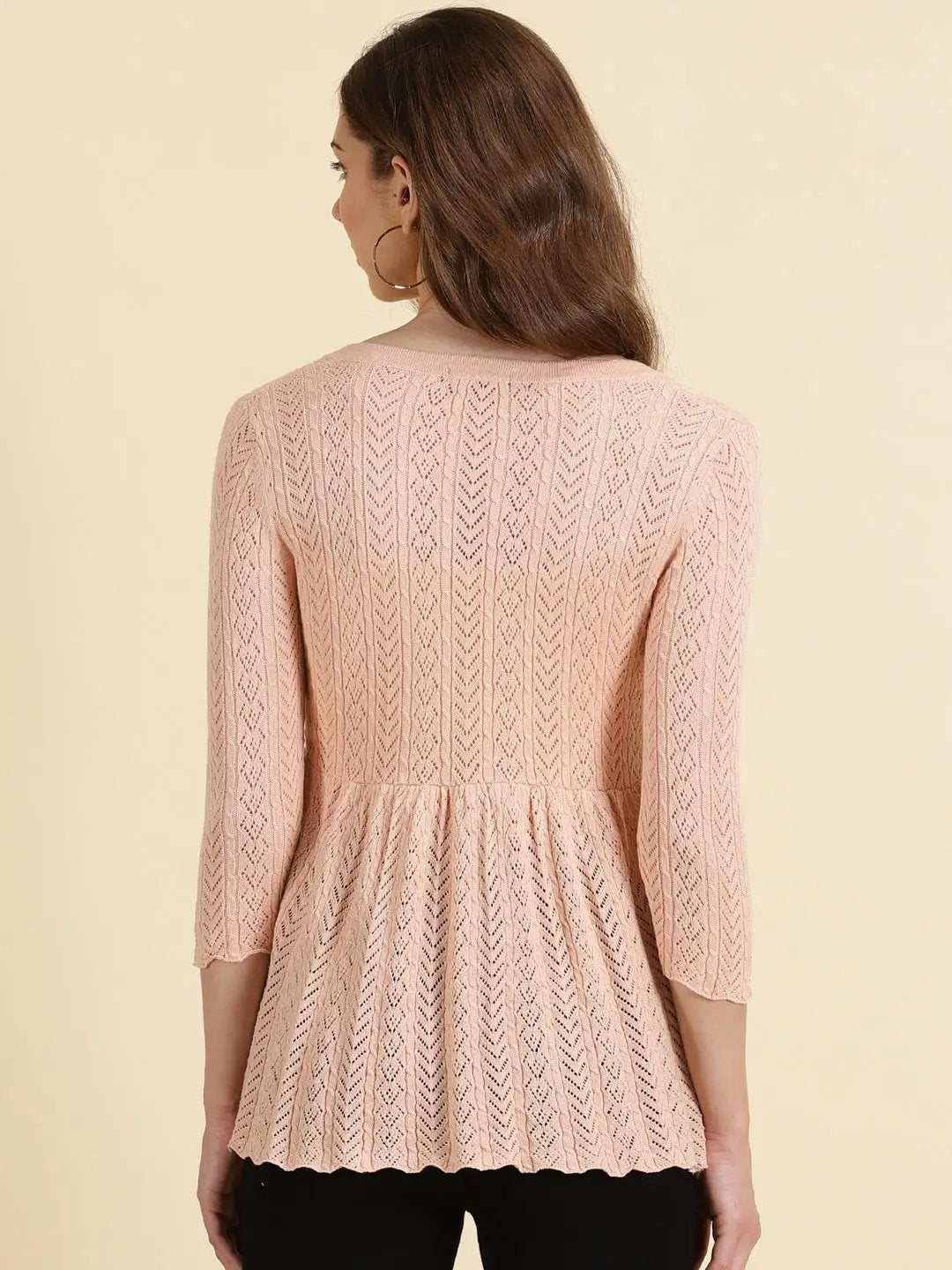 Women's Peach Solid Peplum Longline Top