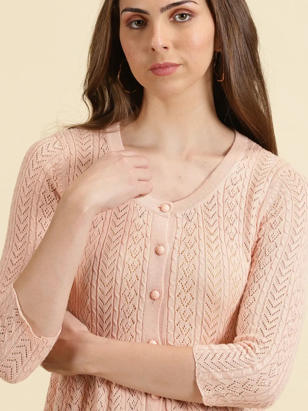 Women's Peach Solid Peplum Longline Top