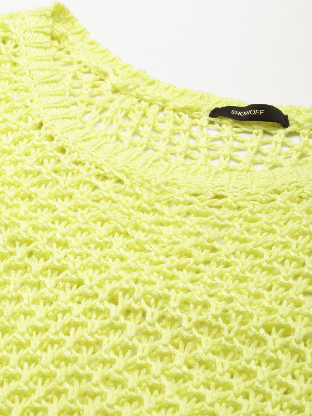 Women's Green Self Design Extended Sleeves Sheer Woollen Top