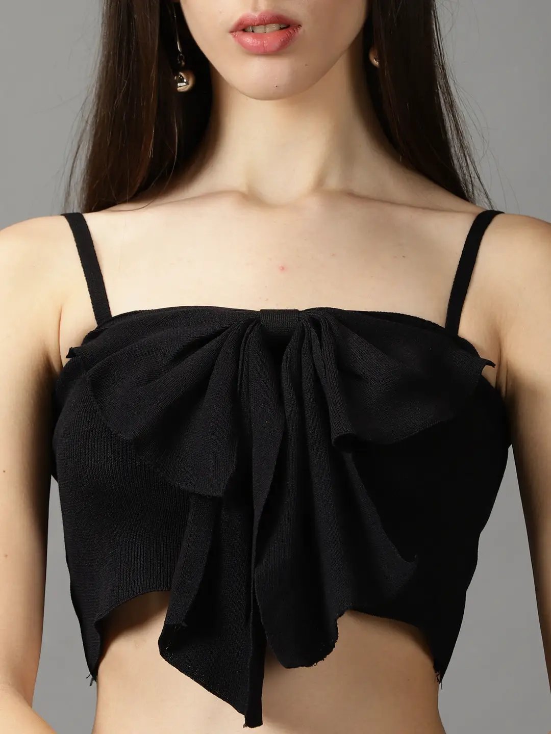Women's Black Solid Fitted Crop Top