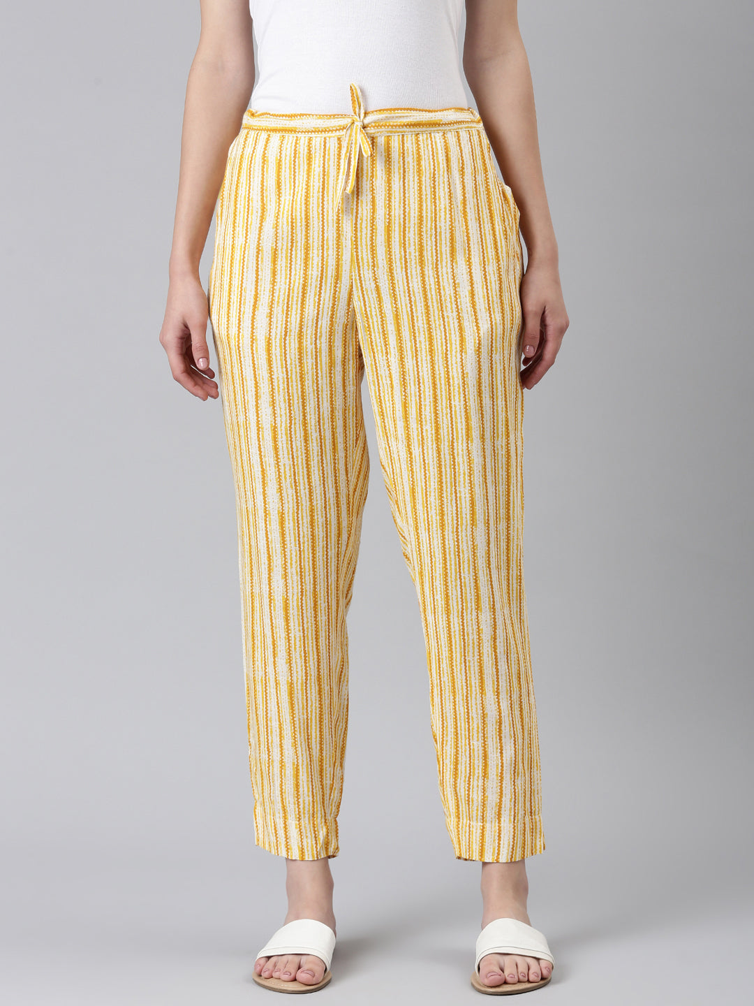 Women White Striped Trouser