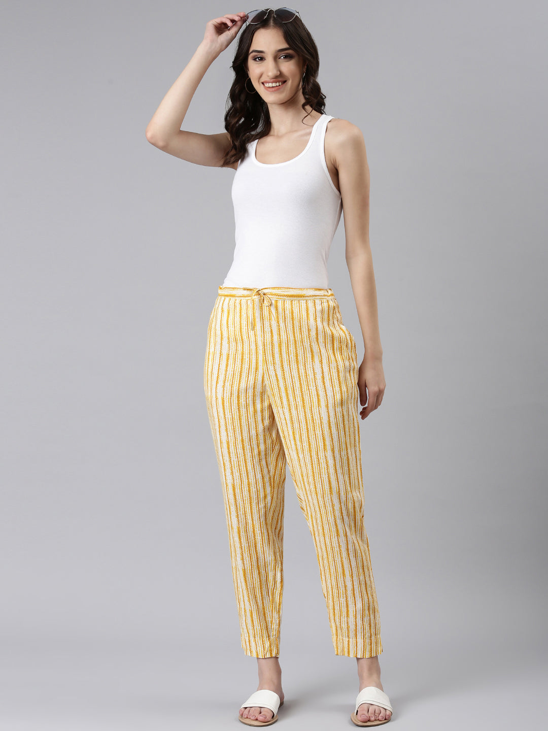 Women White Striped Trouser