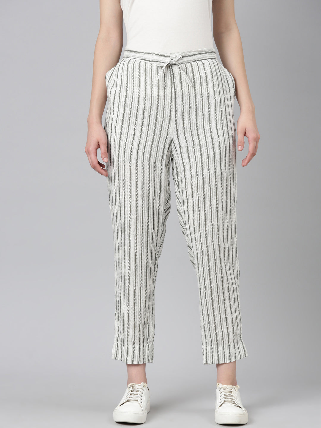 Women White Striped Trouser