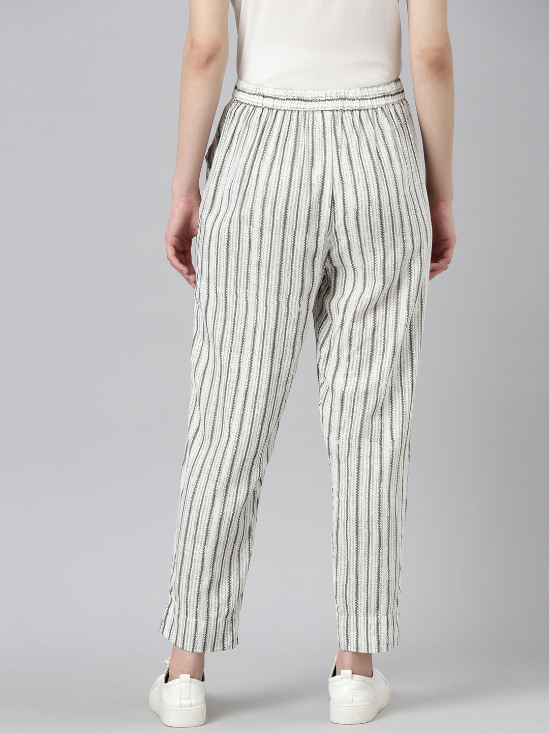 Women White Striped Trouser