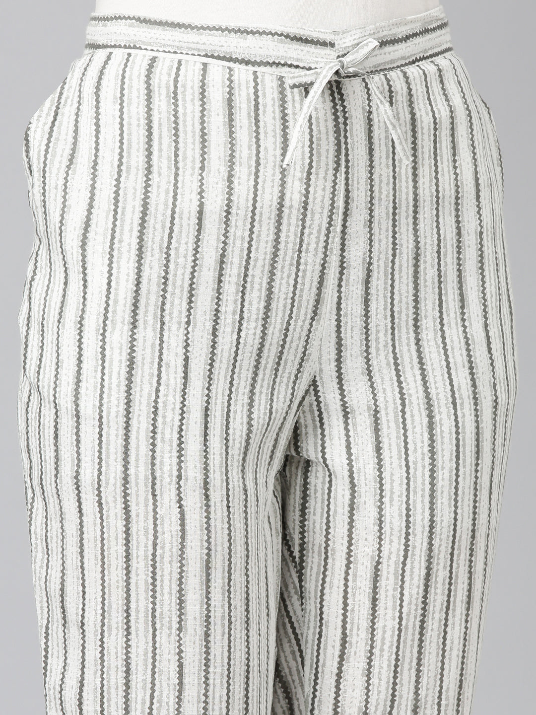 Women White Striped Trouser