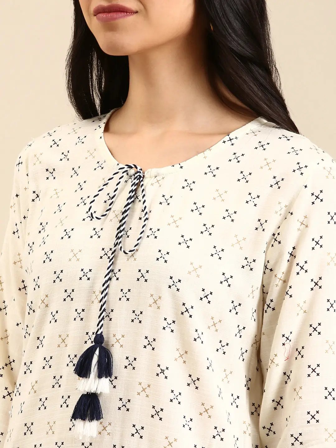 Women's Cream Printed Straight Kurta