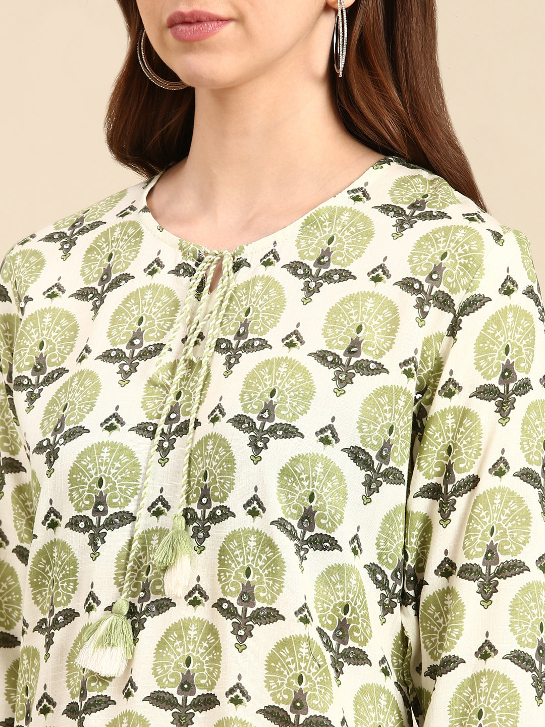 Women's Cream Printed Straight Kurta