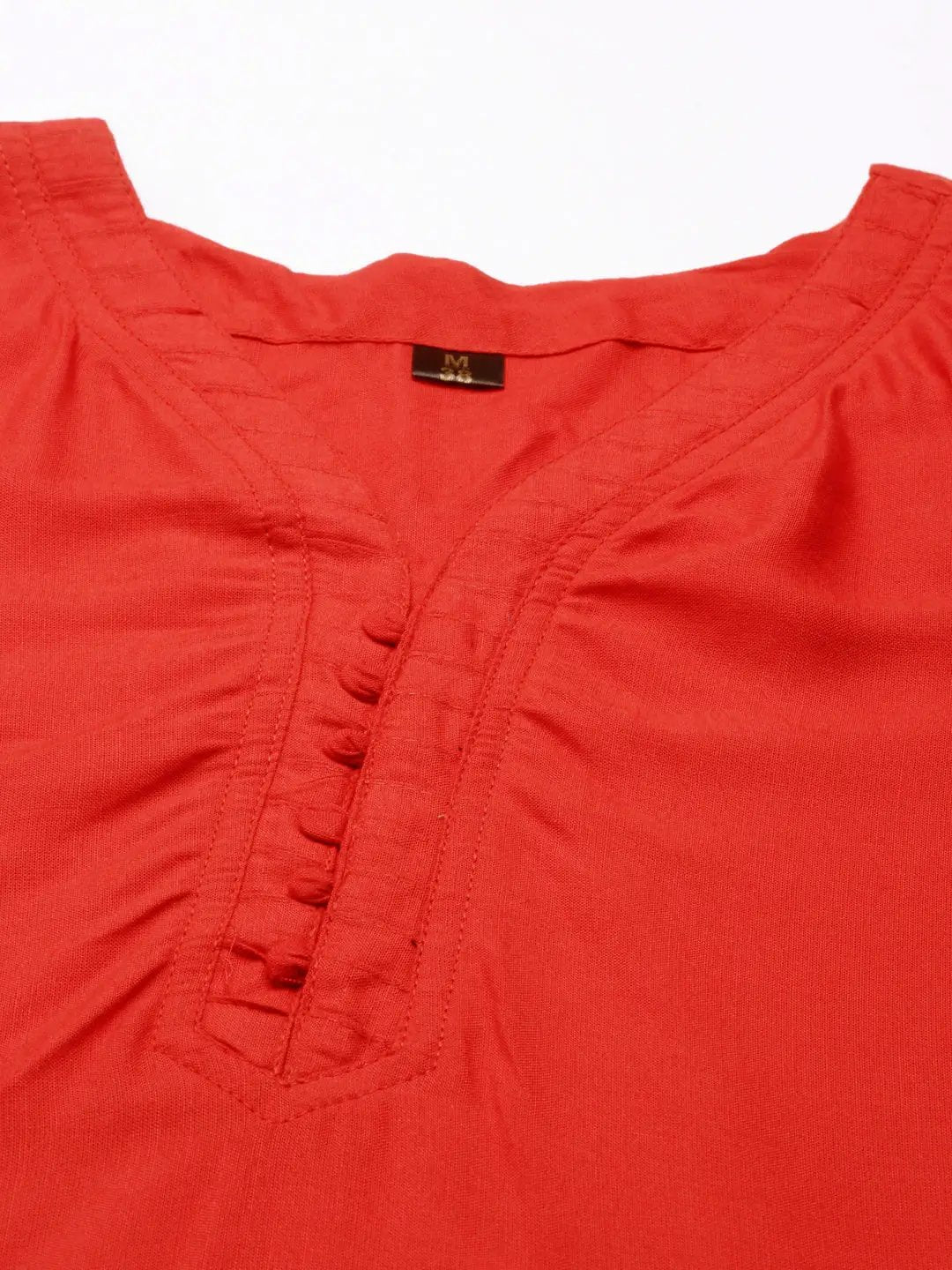 Women's Red Solid Straight Kurti