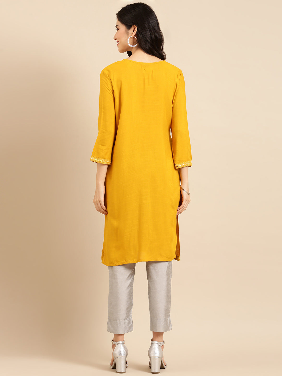 Women's Mustard Solid Straight Kurti