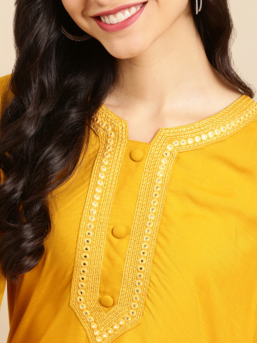 Women's Mustard Solid Straight Kurti