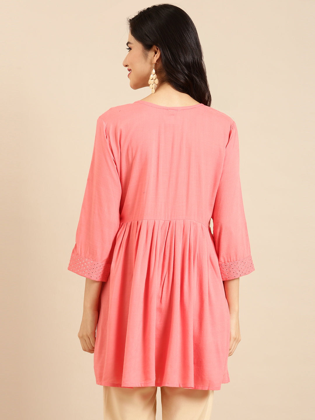 Women's Pink Solid A-Line Kurti