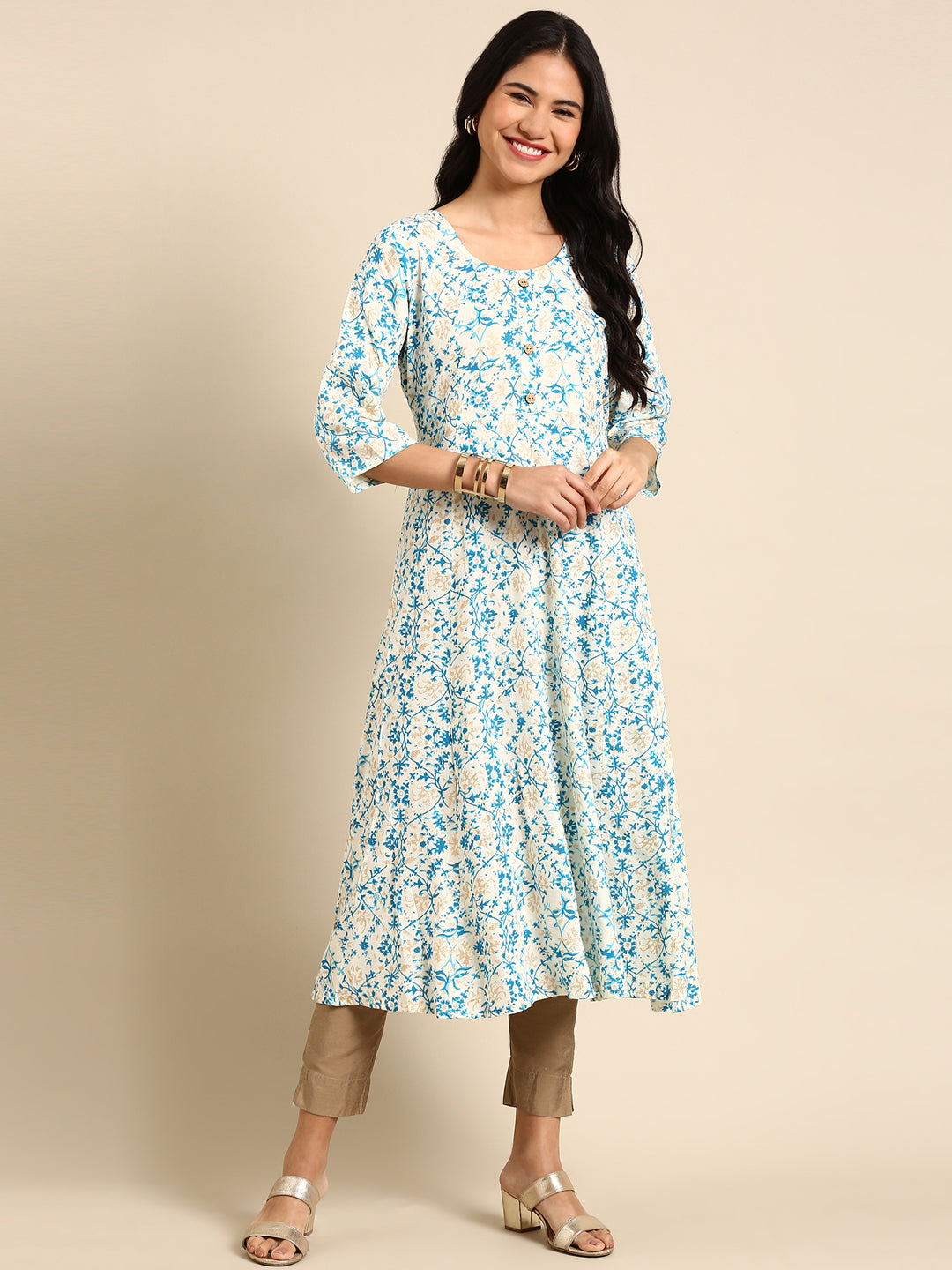 Women's White Printed Straight Kurta