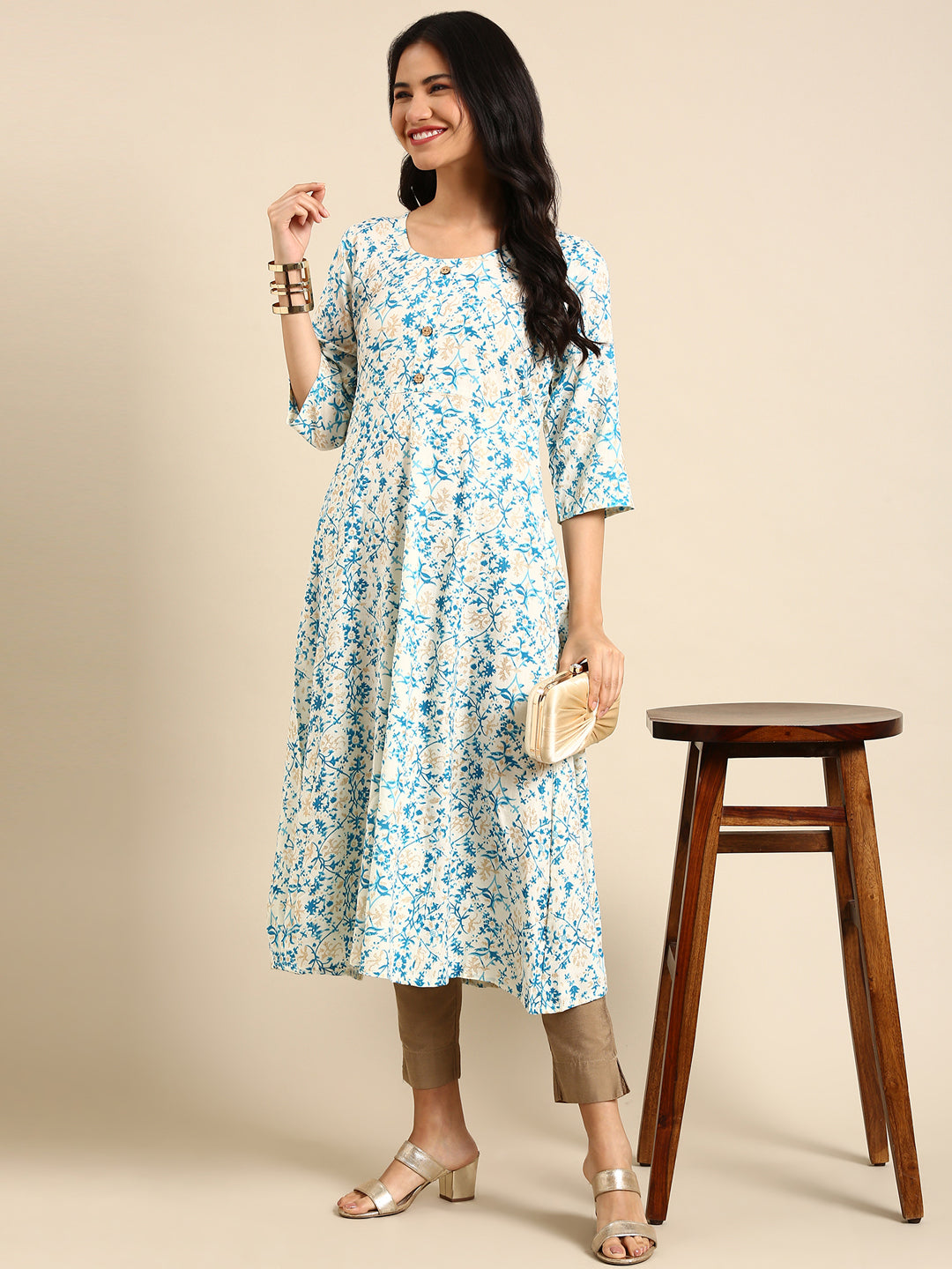 Women's White Printed Straight Kurta