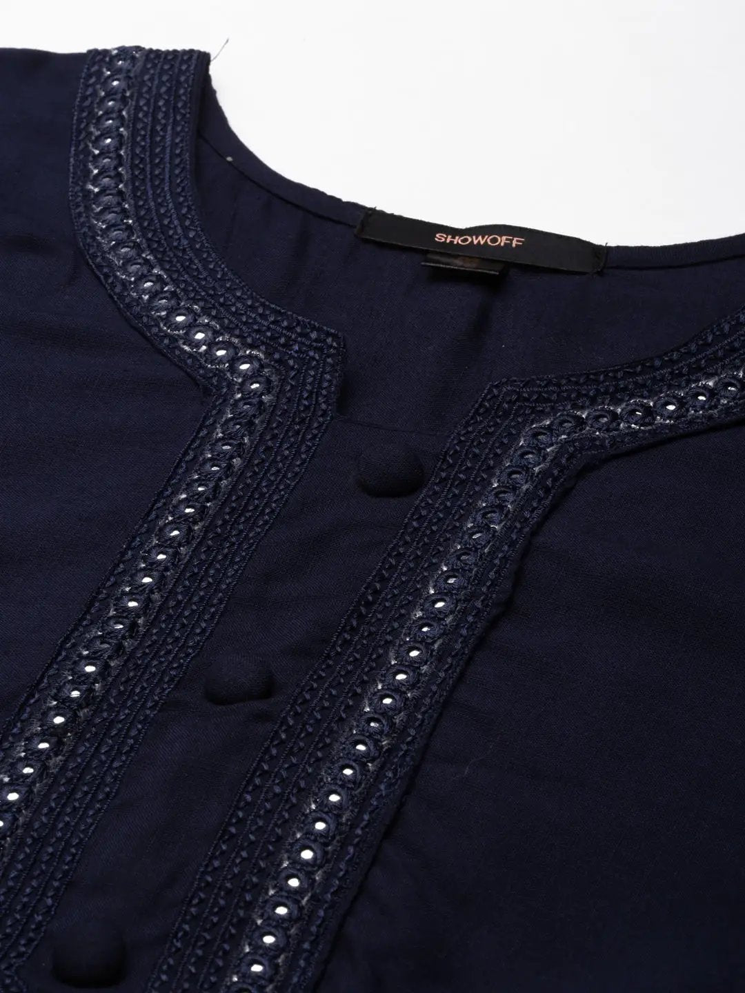 Women's Navy Blue Solid Straight Kurta