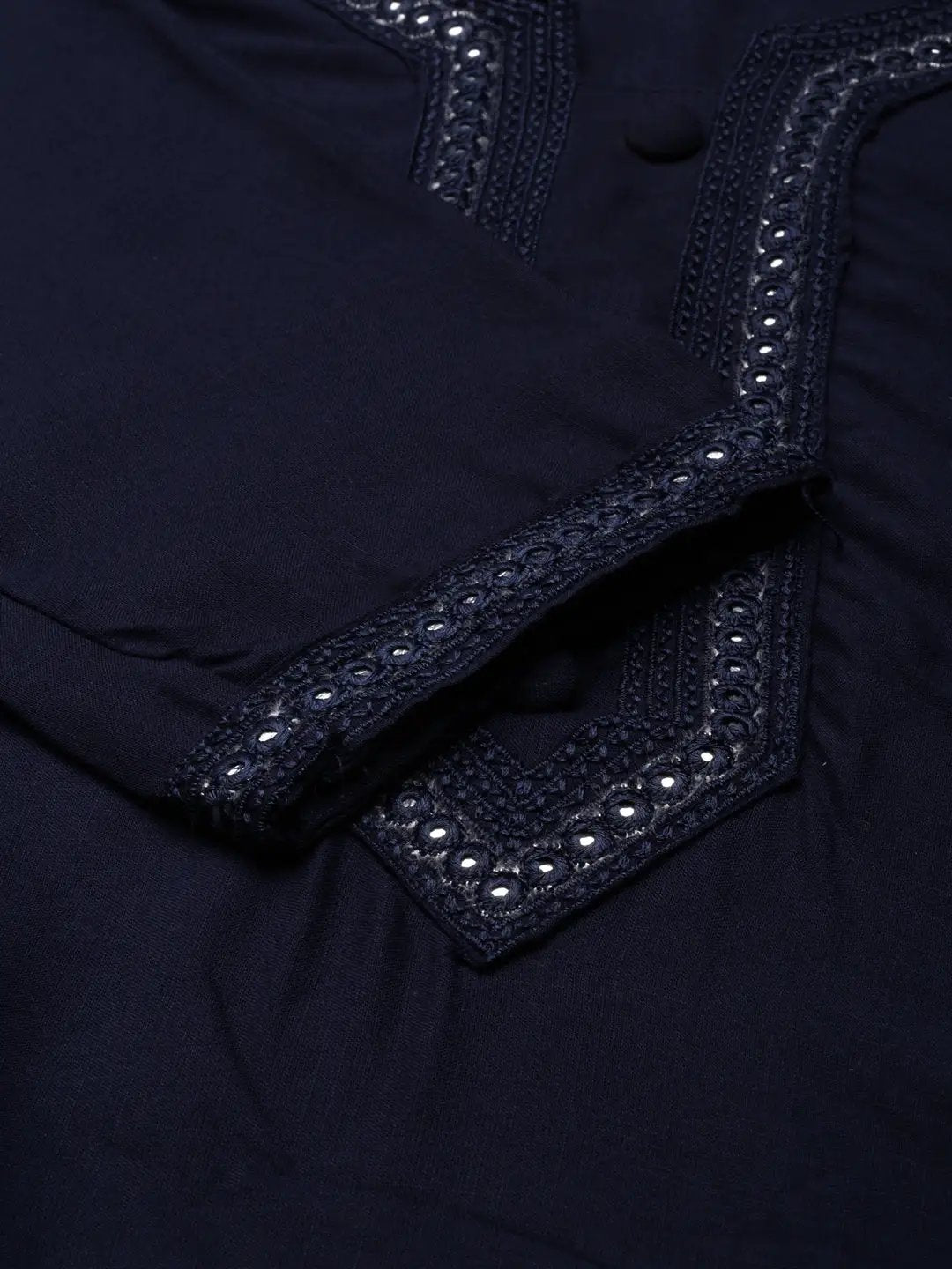 Women's Navy Blue Solid Straight Kurta