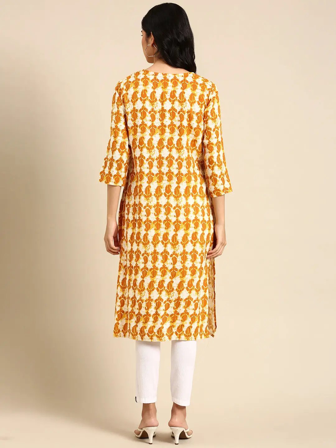 Women's Off White Printed Straight Kurta