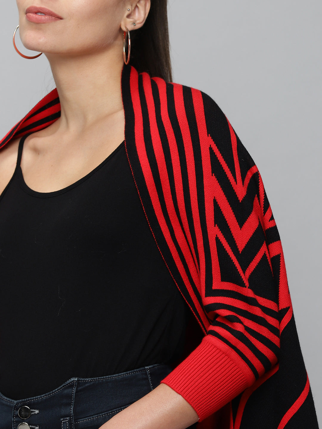 Women's Red Striped Poncho Sweater