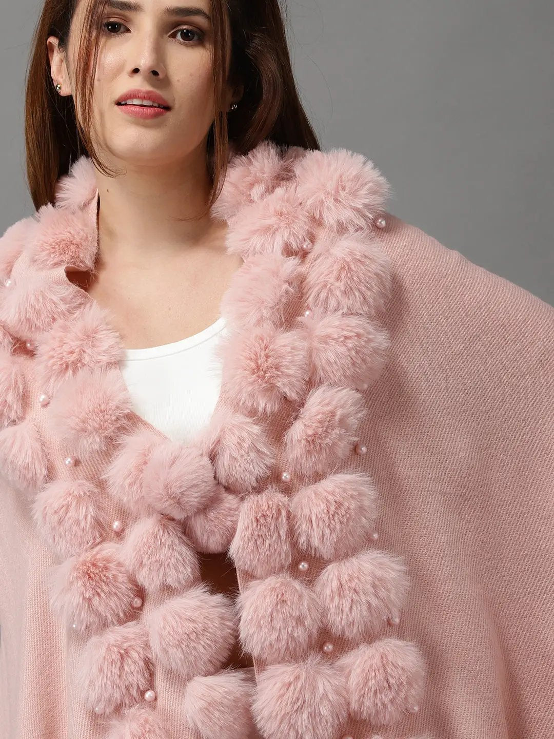Women's Pink Solid Poncho Sweater