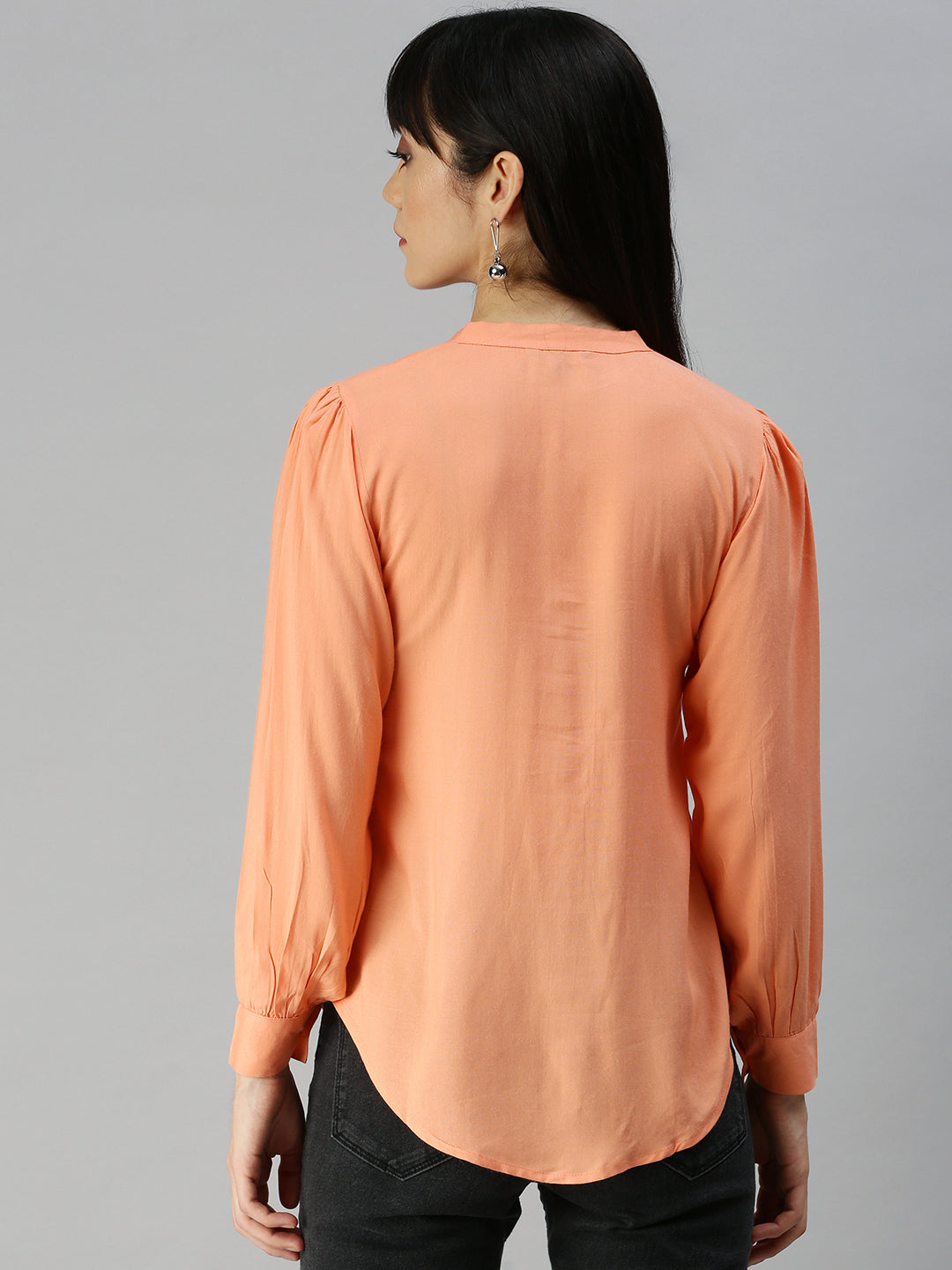 Women's Peach Mandarin Collar Shirt Style Top