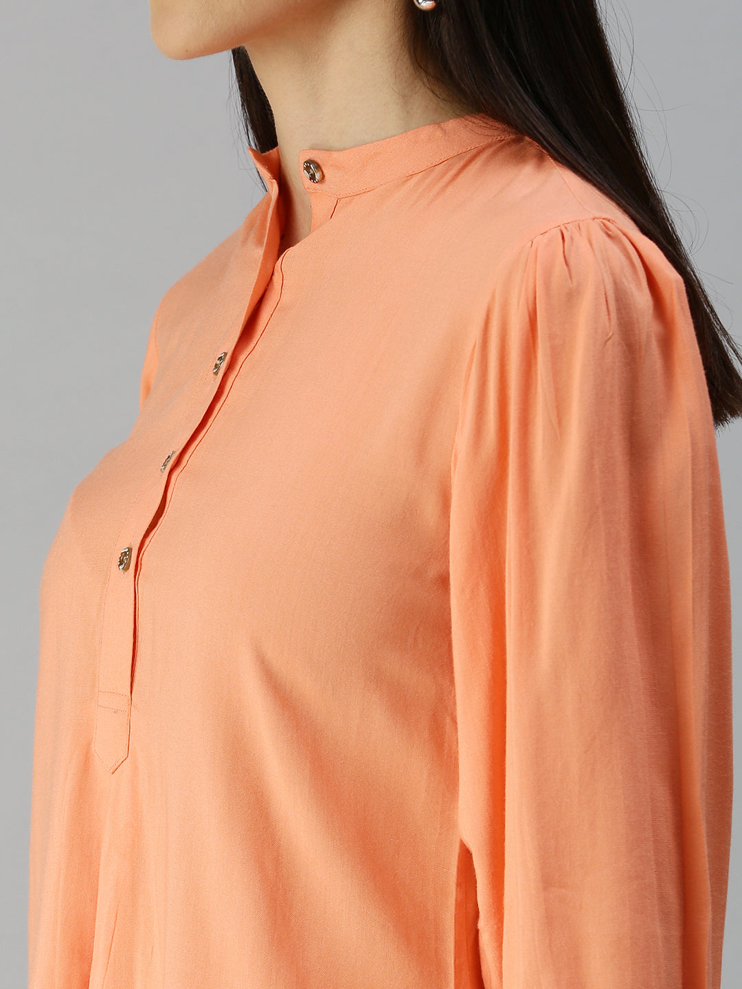 Women's Peach Mandarin Collar Shirt Style Top