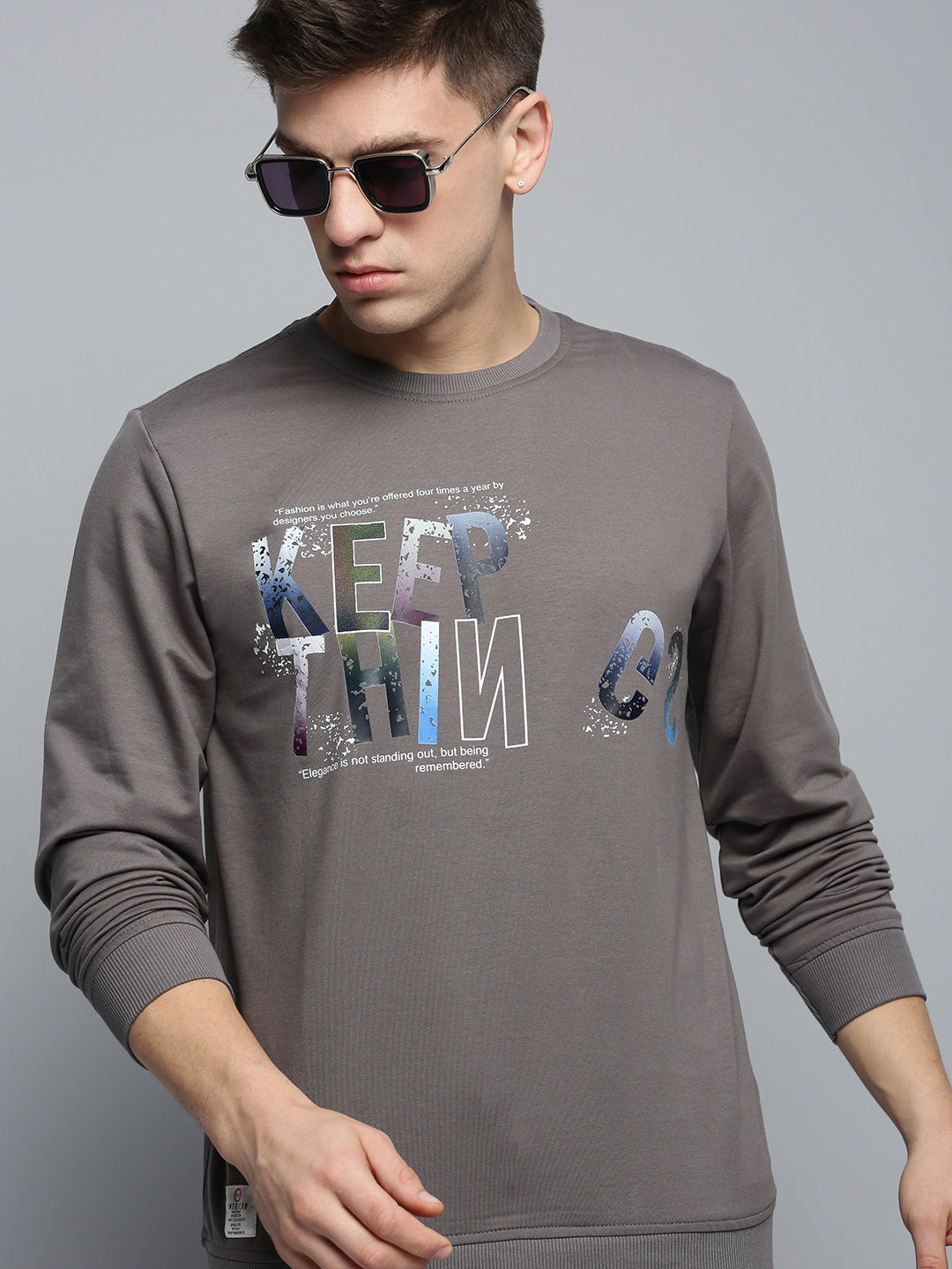 Men Grey Printed Casual Sweatshirt