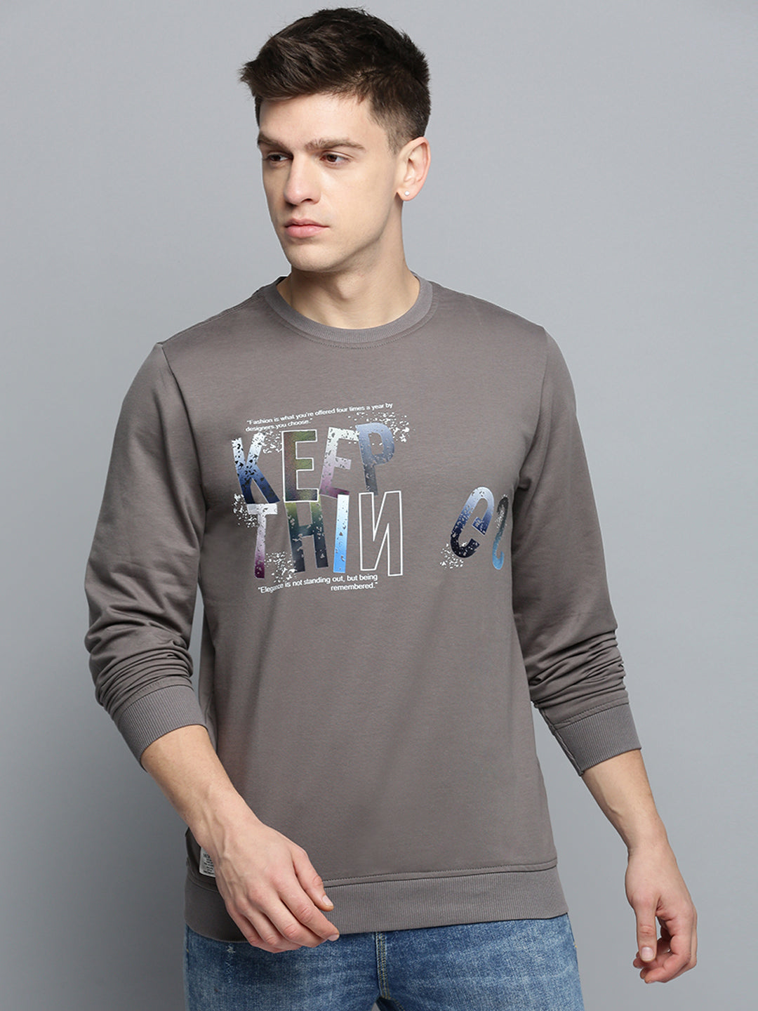 Men Grey Printed Casual Sweatshirt