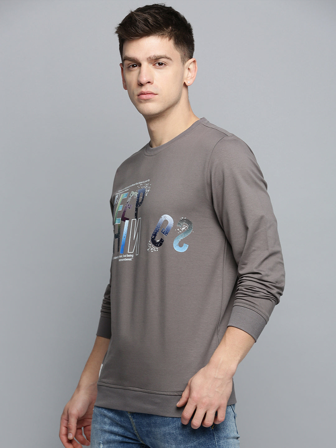 Men Grey Printed Casual Sweatshirt