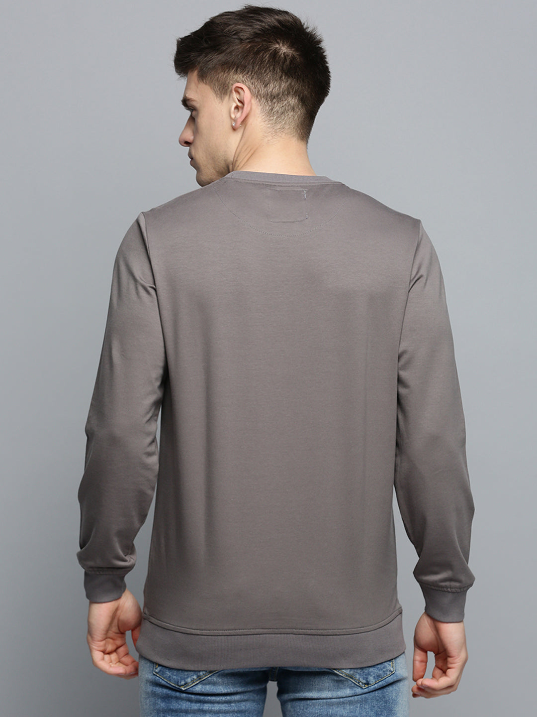 Men Grey Printed Casual Sweatshirt