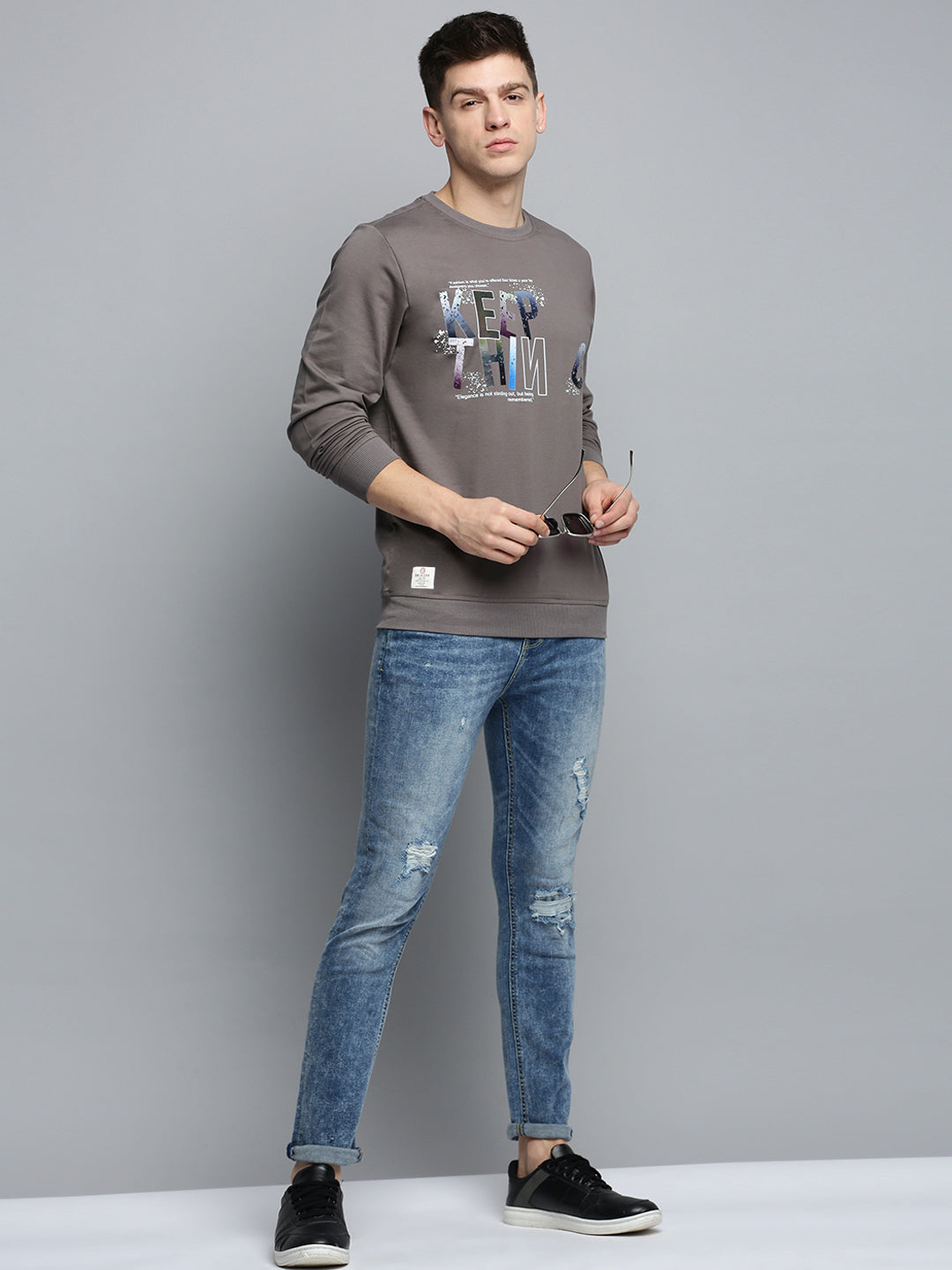 Men Grey Printed Casual Sweatshirt