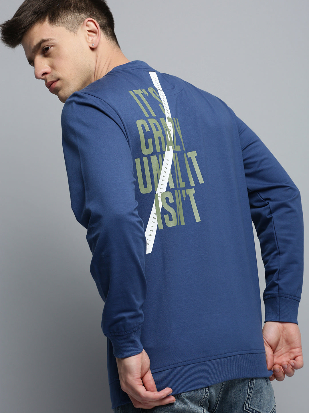 Men Blue Printed Casual Sweatshirt