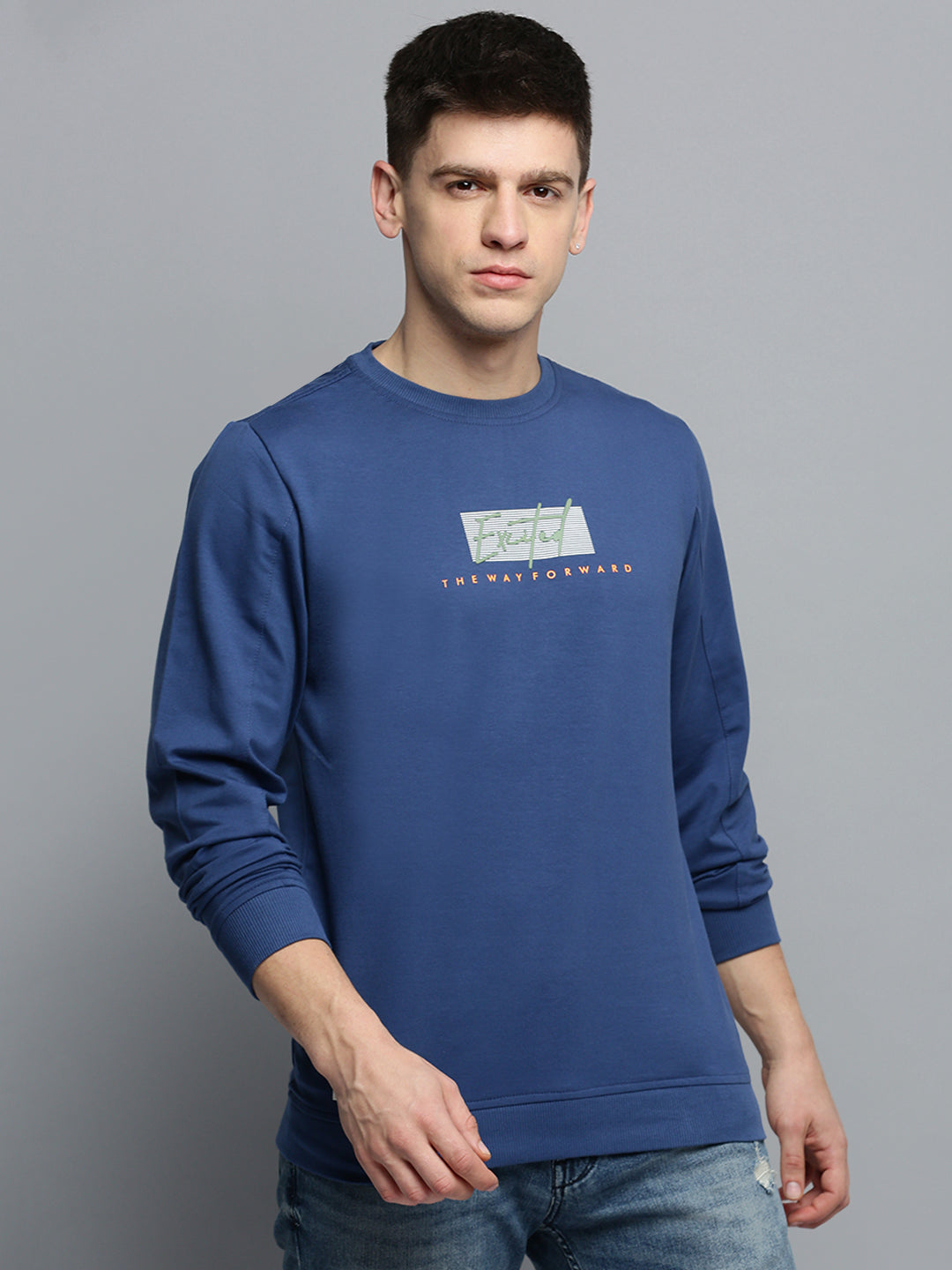 Men Blue Printed Casual Sweatshirt