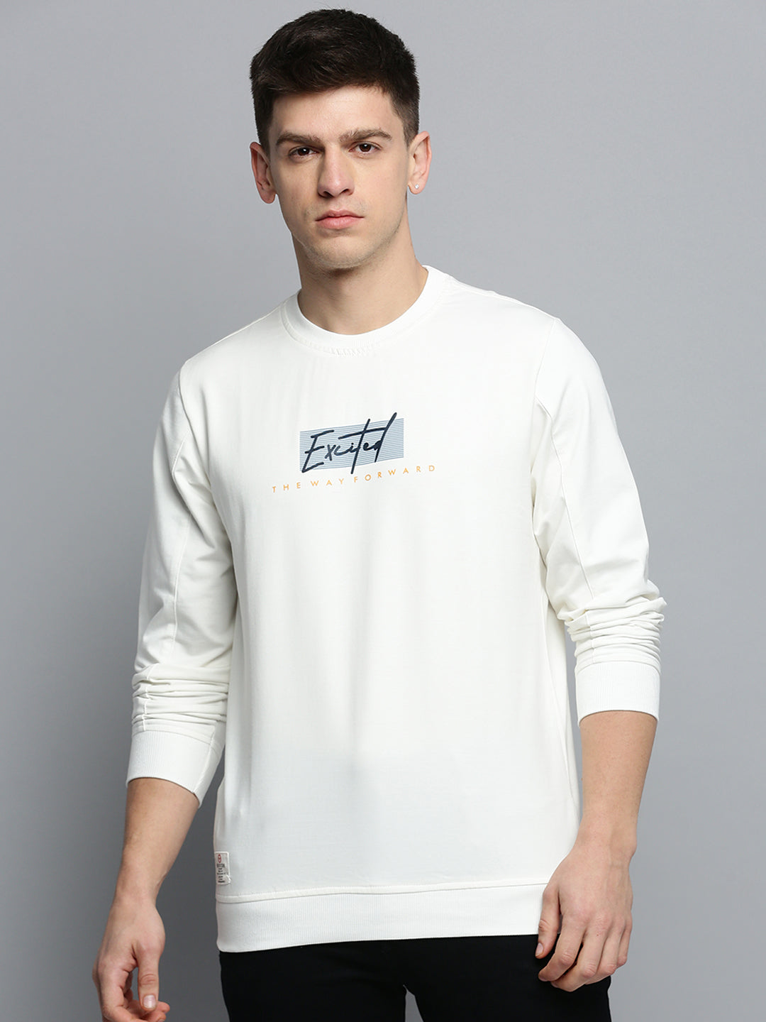 Men White Printed Casual Sweatshirt