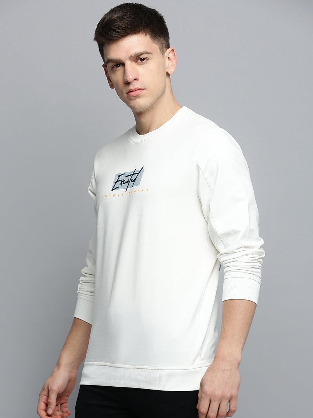 Men White Printed Casual Sweatshirt