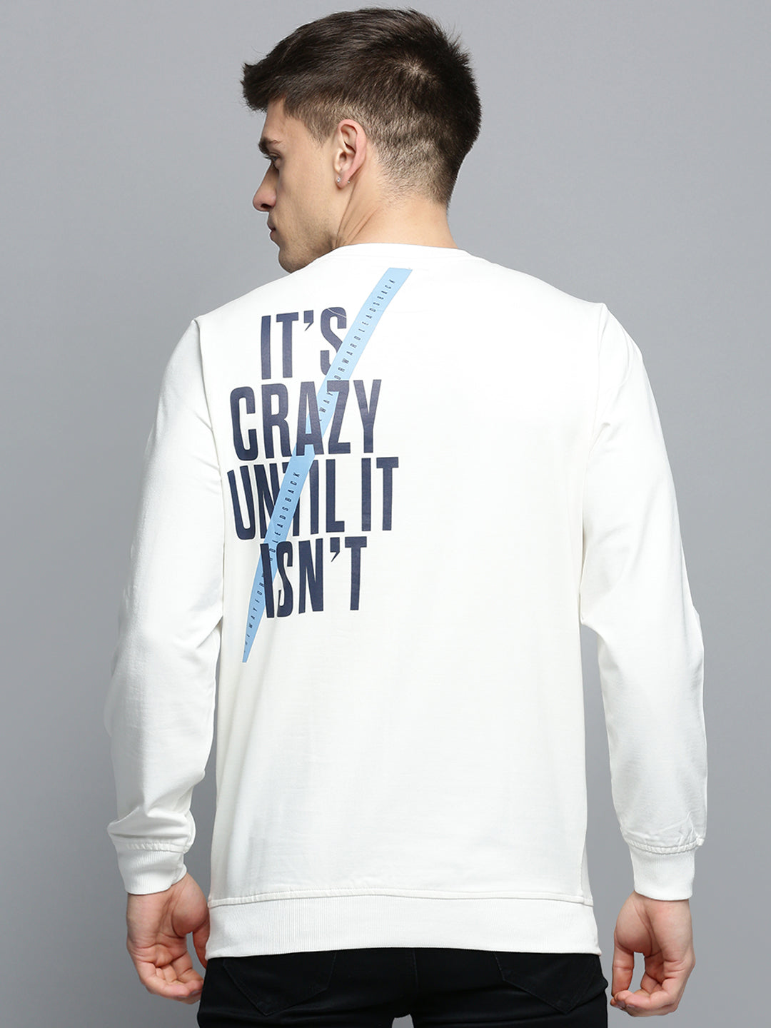 Men White Printed Casual Sweatshirt