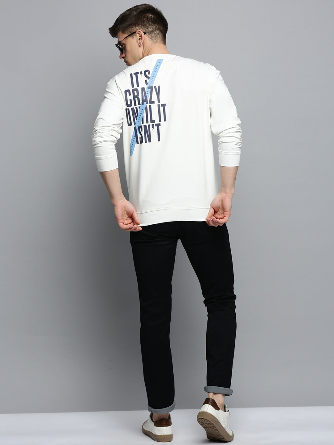 Men White Printed Casual Sweatshirt