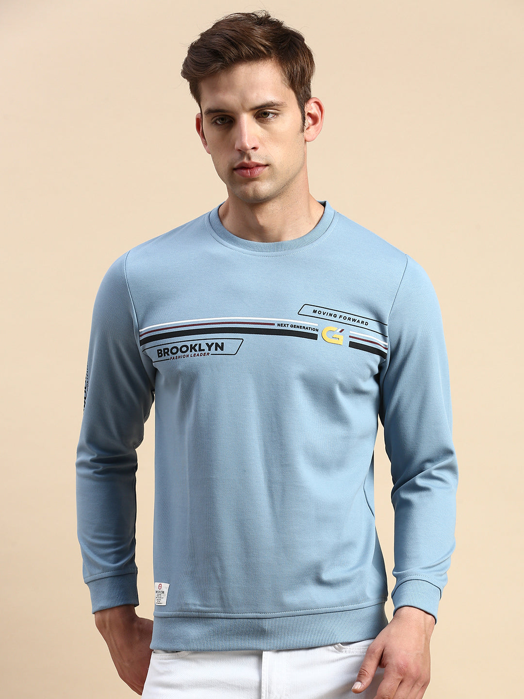 Men Blue Printed Casual Sweatshirt