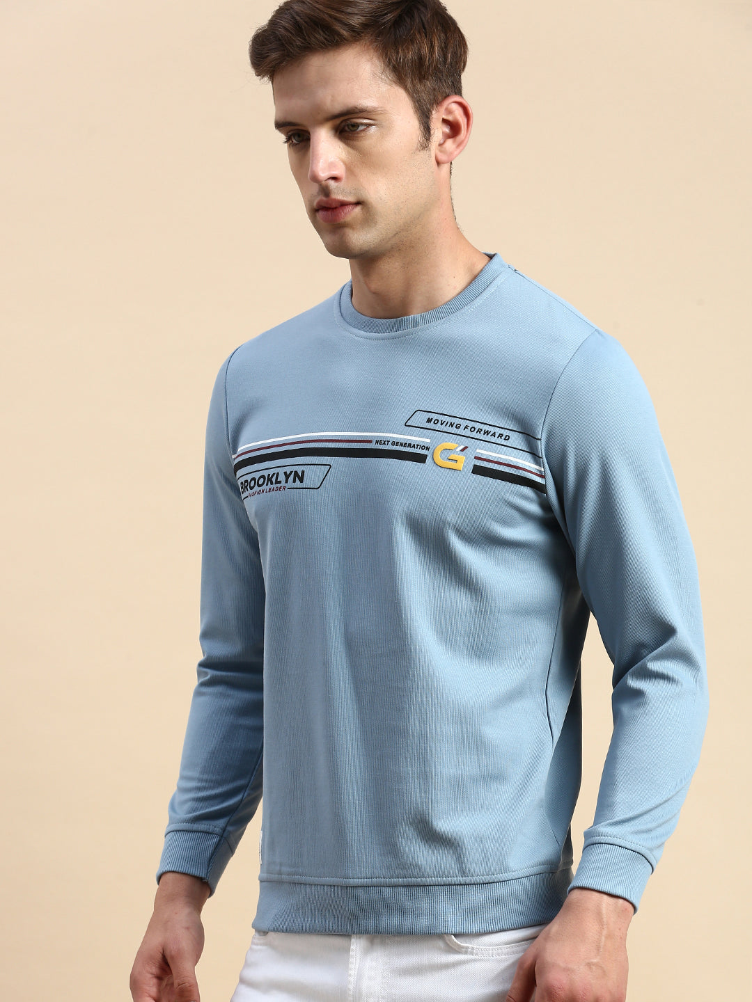 Men Blue Printed Casual Sweatshirt