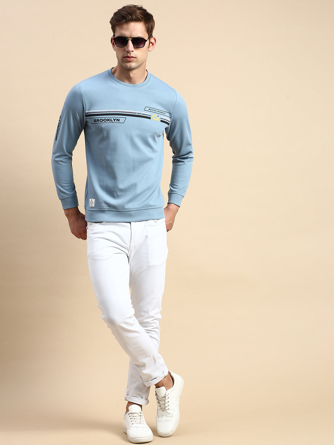 Men Blue Printed Casual Sweatshirt