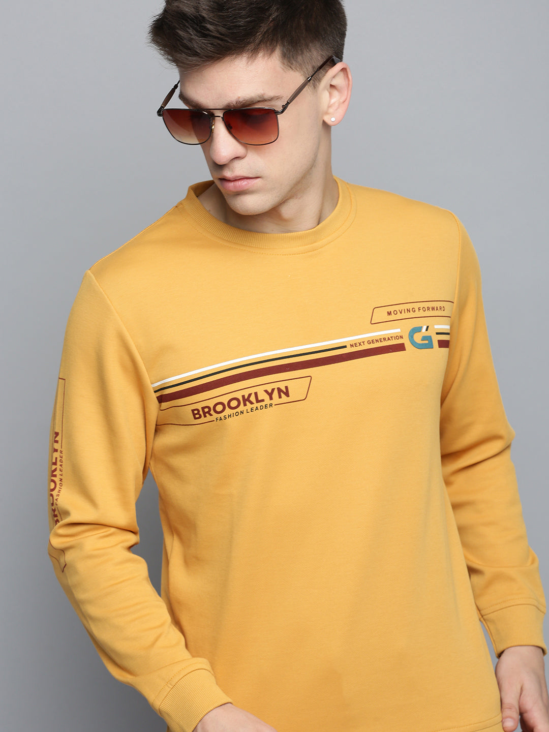 Men Yellow Printed Casual Sweatshirt