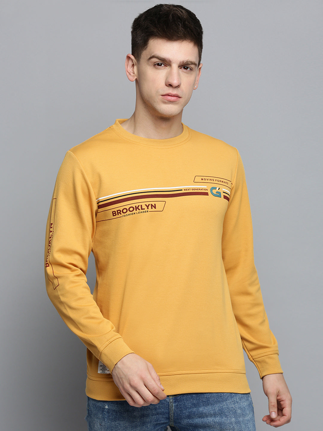 Men Yellow Printed Casual Sweatshirt